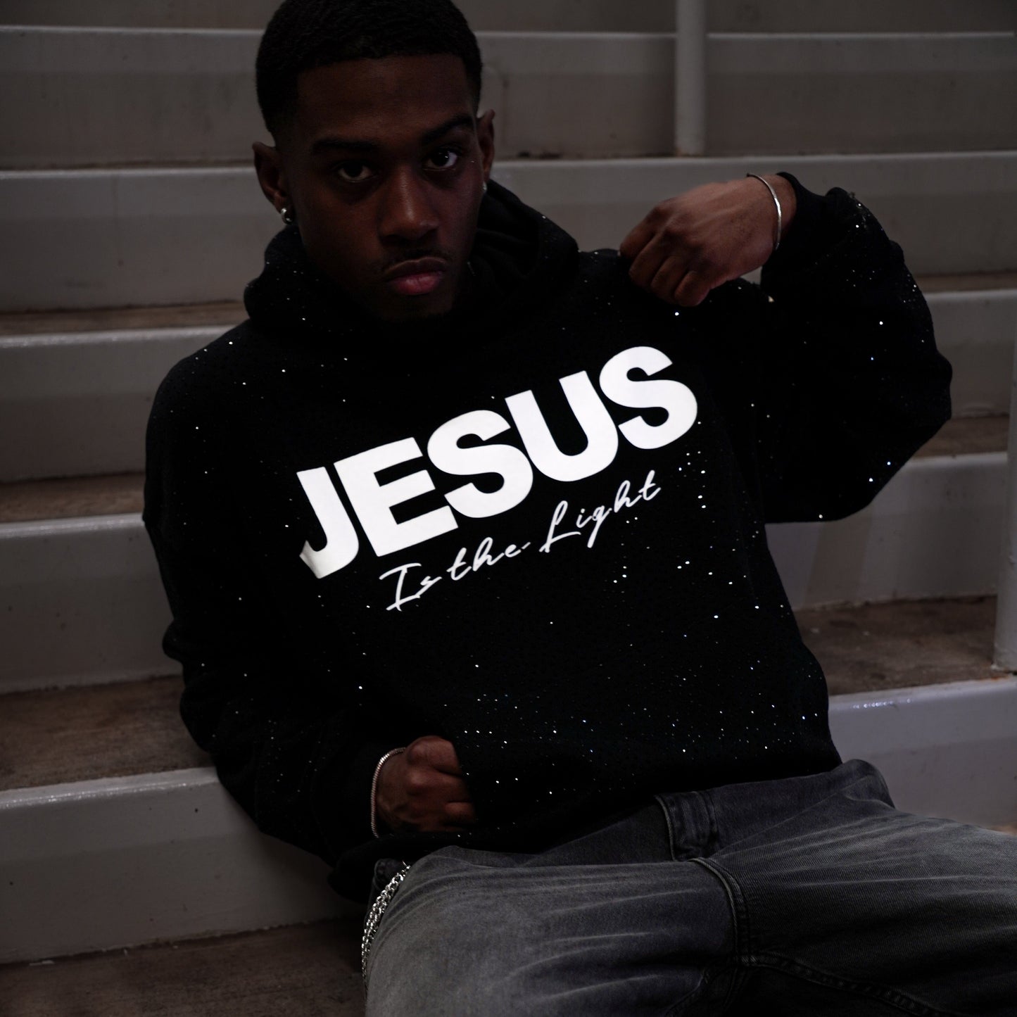JESUS IS THE LIGHT Rhinestone Hoodie